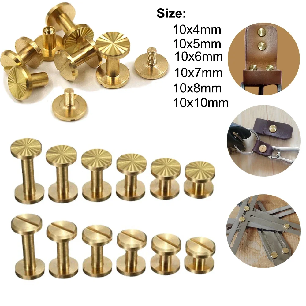 5 Set Brass Rivets Bookbinding Stud Flat Head Screwing Fasteners Screw Posts Screw DIY Purse Collar Belt Shoes Case Jean 4-10mm