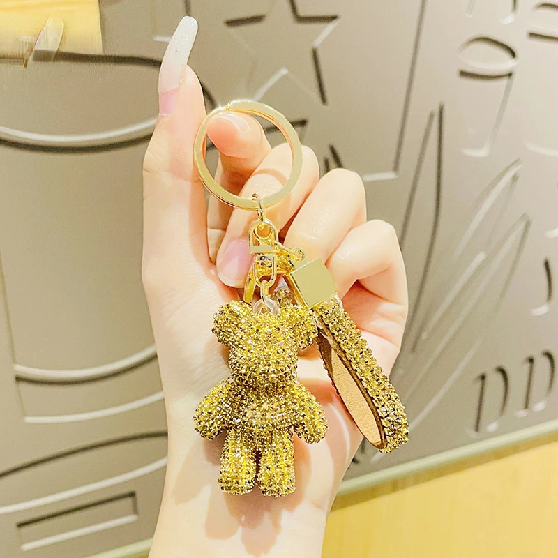 

Handmade Diy Rhinestone Gloomy Bear Keychain Car Tassel Key Chain Ring Holder Pendant for Bag Charm Chaveiro Llaveros Mujer
