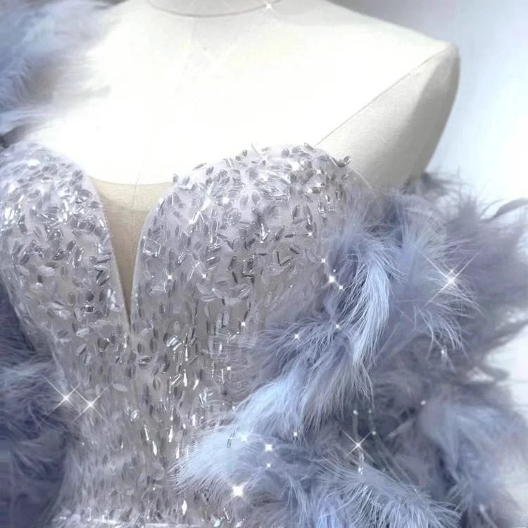 

Ele Evening Gown Women's 2024 New High-End Strapl Fi Tail Sequin Host Feather awl Luxury Dr Sexy mid Waist Long...