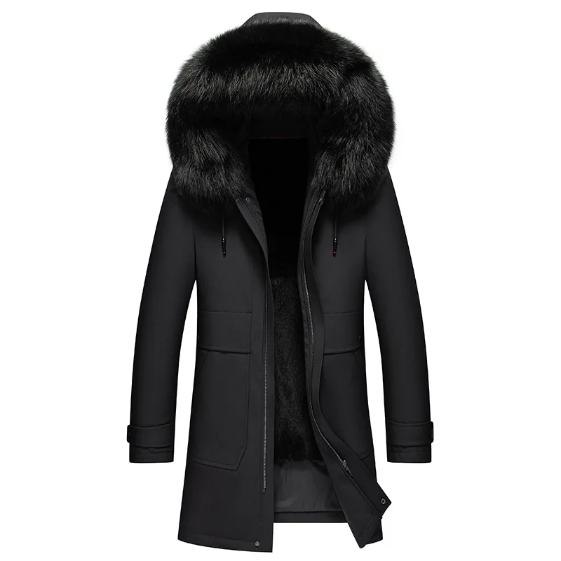 

2023 Winter New Men's Big Fox Fur Collar Pie Overcoming Jacket Male Mid-length Rex Rabbit Fur Liner Coat Casual Parkas Outerwear