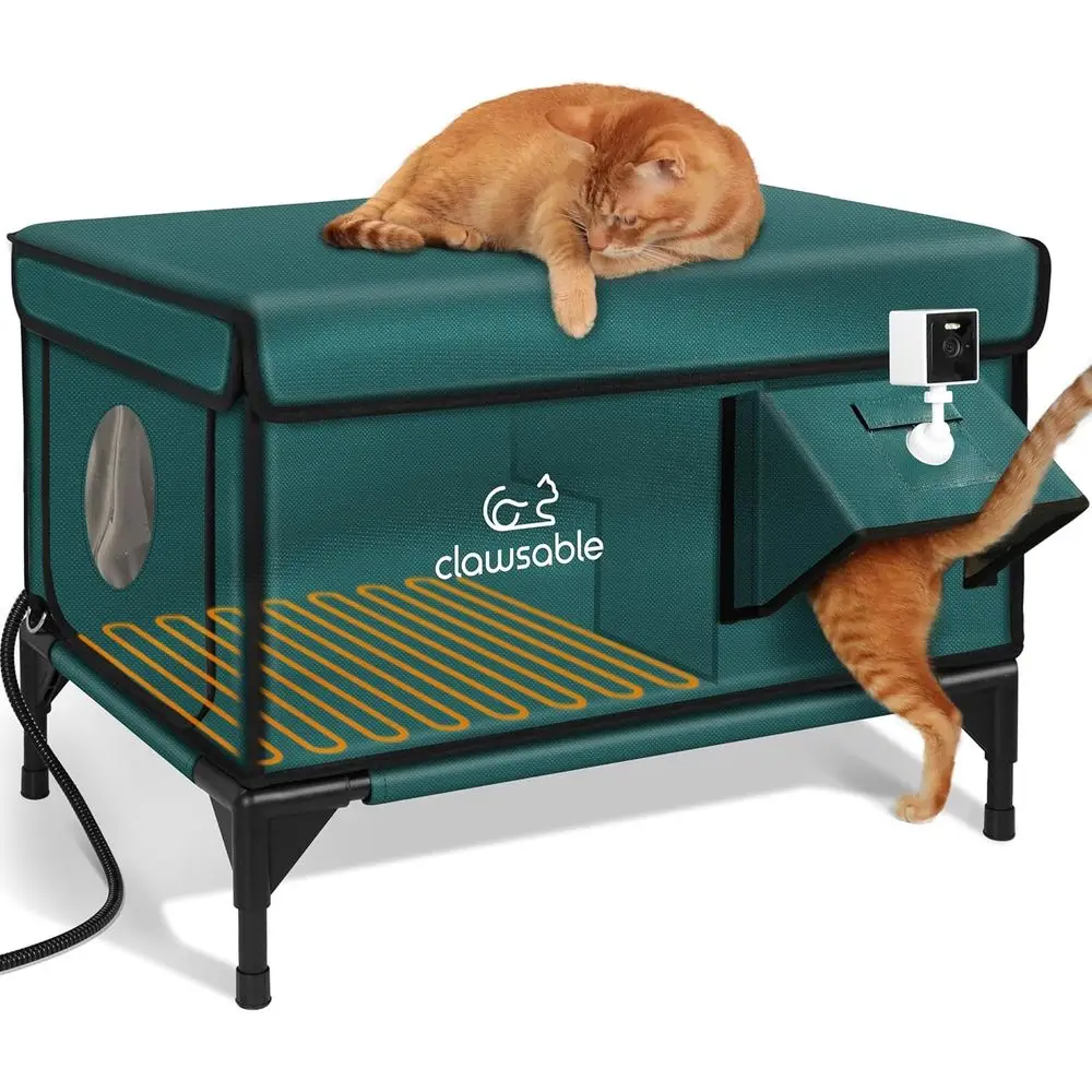 

Waterproof Insulated Outdoor Cat Shelter with Heater and Escape Door for Winter, Forest Green, 26x16x18
