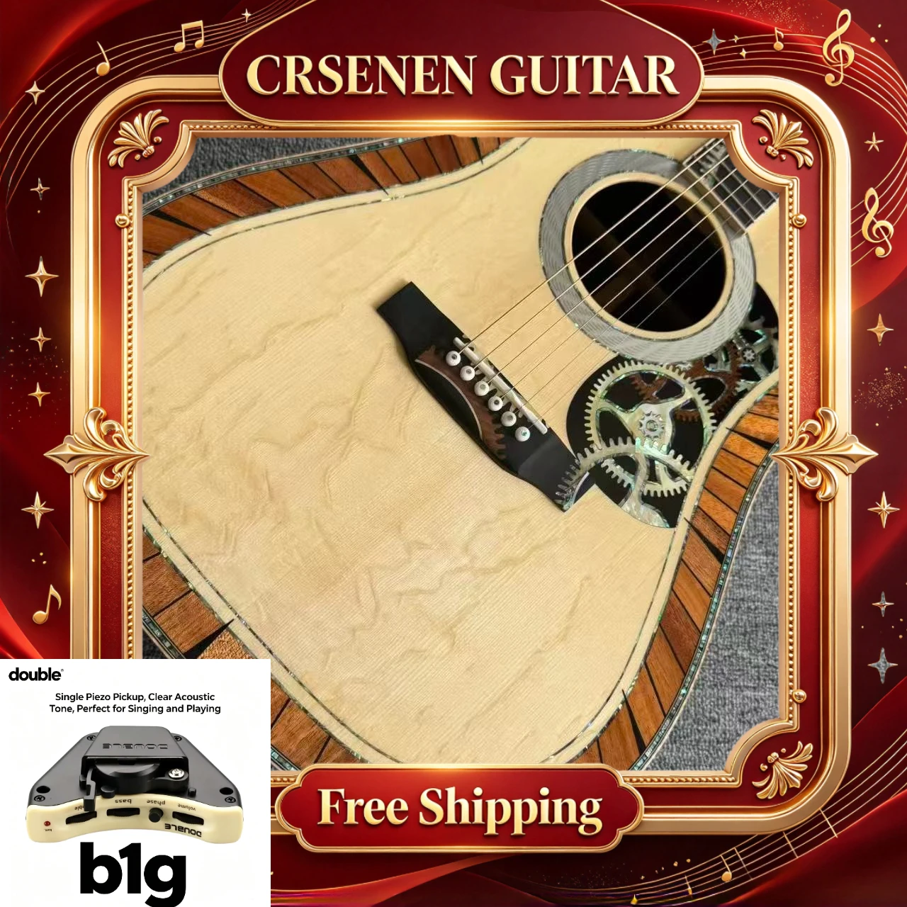 Free Shipping D200 Solid Wood Natural  Gear Pattern Pickguard Acoustic Guitar Birthday Gift Wooden Guitar Folk Guitar Beginner