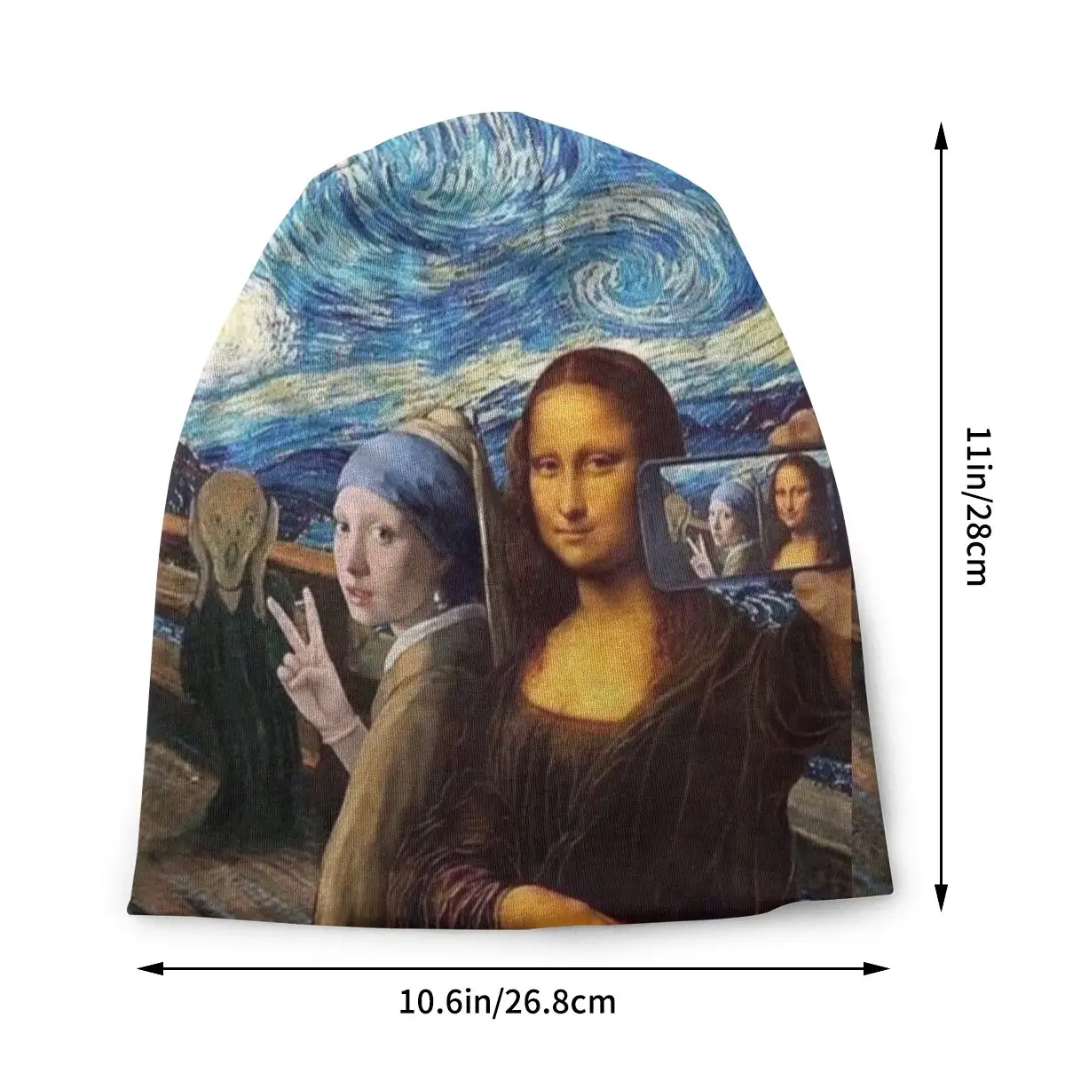 Scream Selfie Mona Lisa Bonnet Hat Hip Hop Autumn Winter Ski Skullies Beanies Hat for Men Knitting Hats Warm Dual-use Unisex Cap