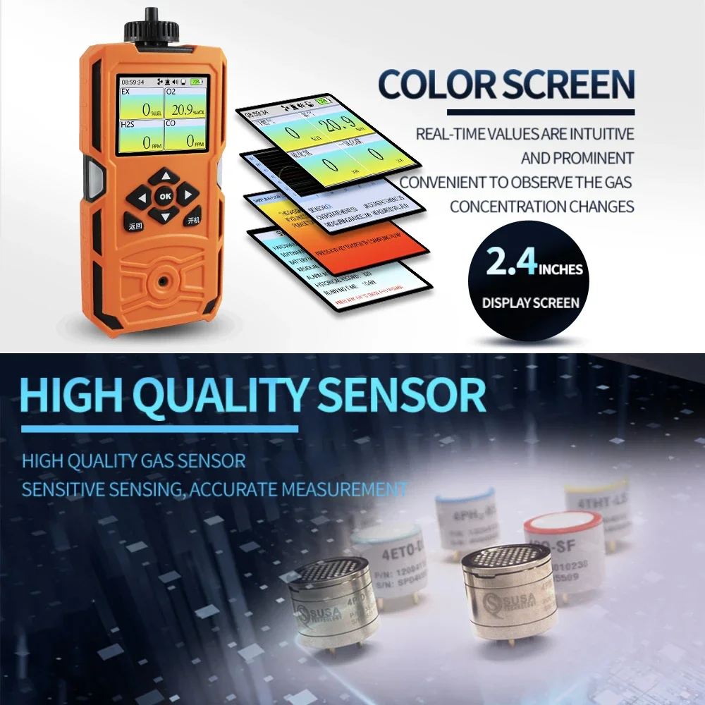 AIKESI X-4BX 4in1 Portable Pumping Gas Detector Analyzer for CO H2S EX With Inner Pump Mercaptan Odorants Analyzer
