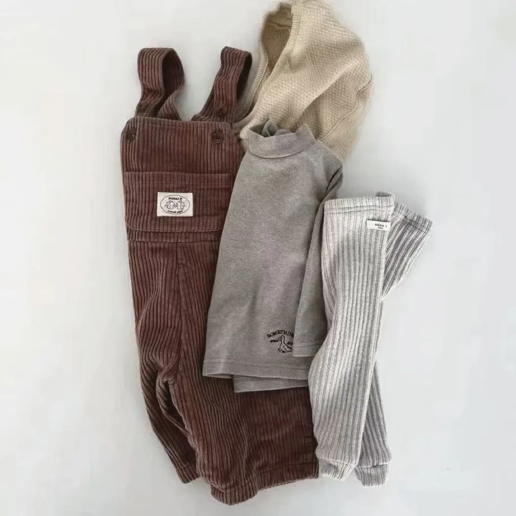 2025 outono novo bebê macacão de veludo meninas bonito vintage calças casuais infantil menino versátil cinta calças da criança macacão