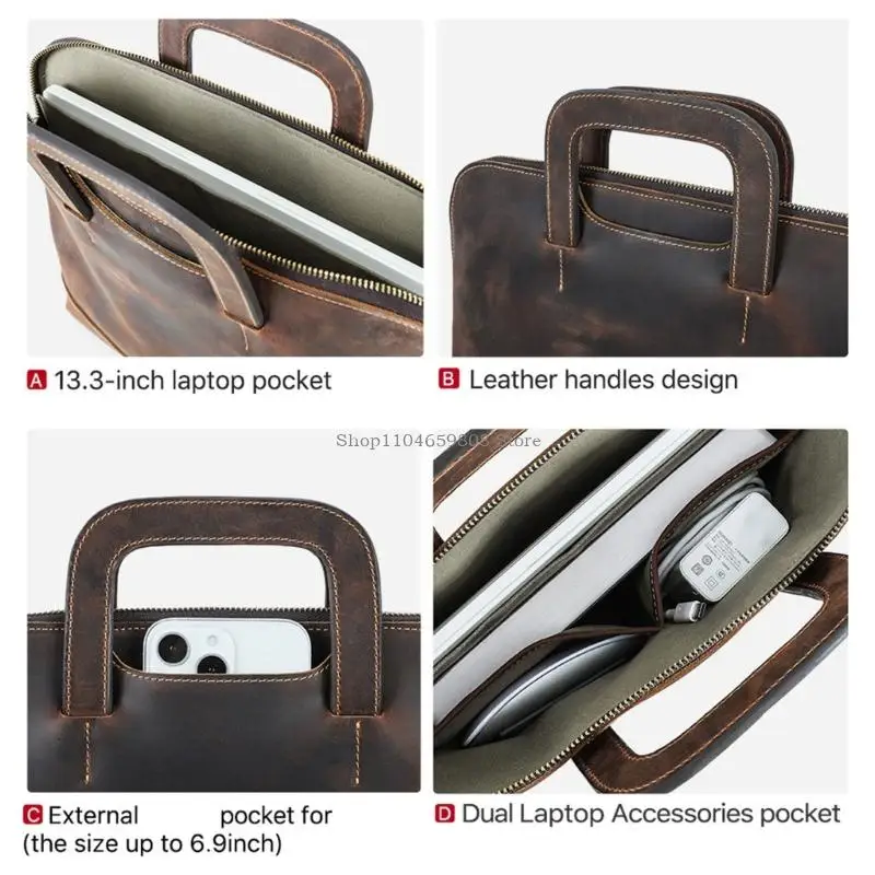Professional 13.3inch Laptop Bag Soft Lining Multiple Pocket Leather Computer Cover