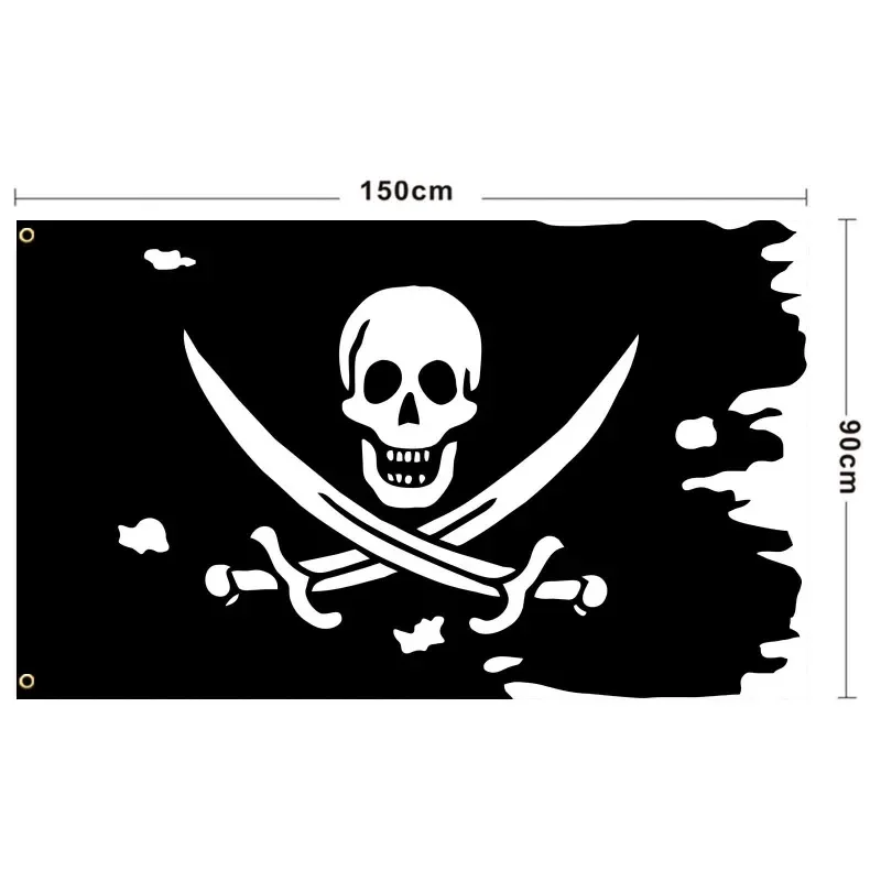 90X150CM Horizontal and vertical styles Dead Mans Chest Double Broken Skull Pirate Jack Rackham Jolly Roger Flags