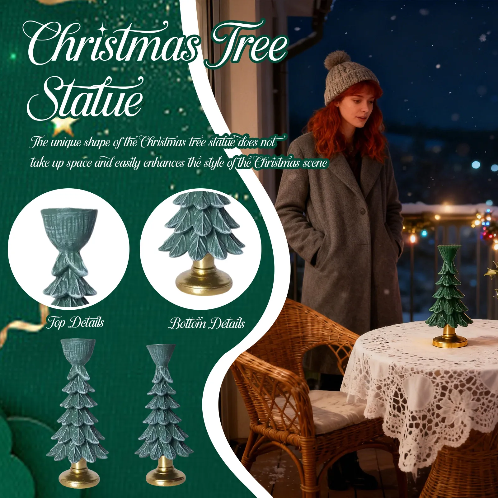 Christmas Tree Shaped Resin Candlestick 3D Candle Holder Holiday Table Mantel Ornament Gift Xmas Tiered Tray Decoration