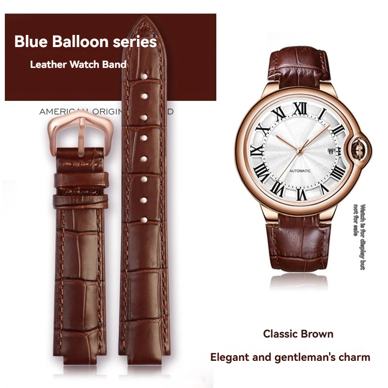 

For Cartier genuine leather watch with women's watch chain, blue balloon needle buckle, convex mouth cowhide men's watch chain