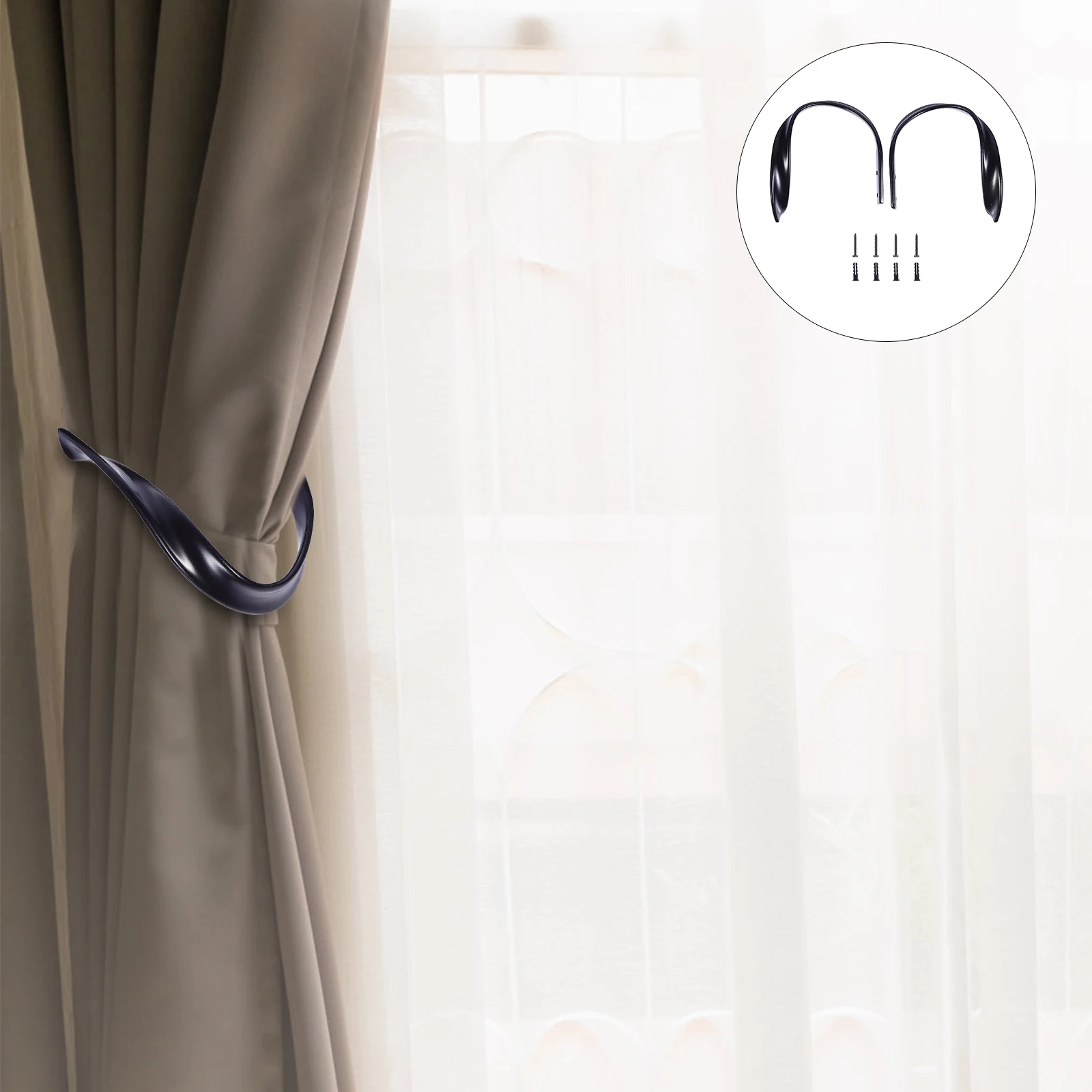 

2 pcs Curtain Hooks Aluminum Alloy Rustproof Simple Design Home Hotel Use Window Drapes Holders Cord Hooks for Curtains
