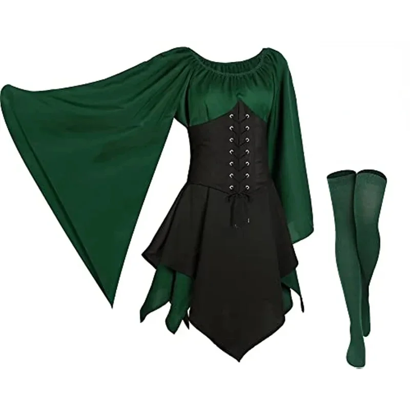 4 Uds Halloween Cosplay Palacio Victoria Medieval Vintage Hada disfraz de elfo para mujer princesa vendaje vestido de Navidad Ptachwork