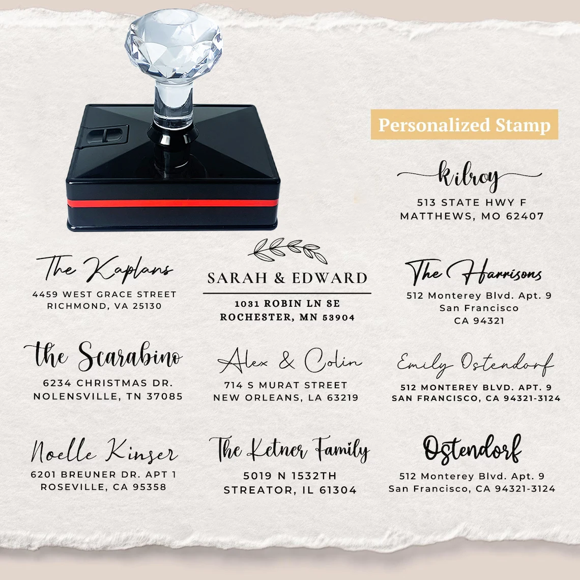 شعار شخصي ونص التحبير الذاتي ختم مخصص حساس للضوء ختم الحبر ختم حفل زفاف التعبئة والتغليف عنوان الشركة #5