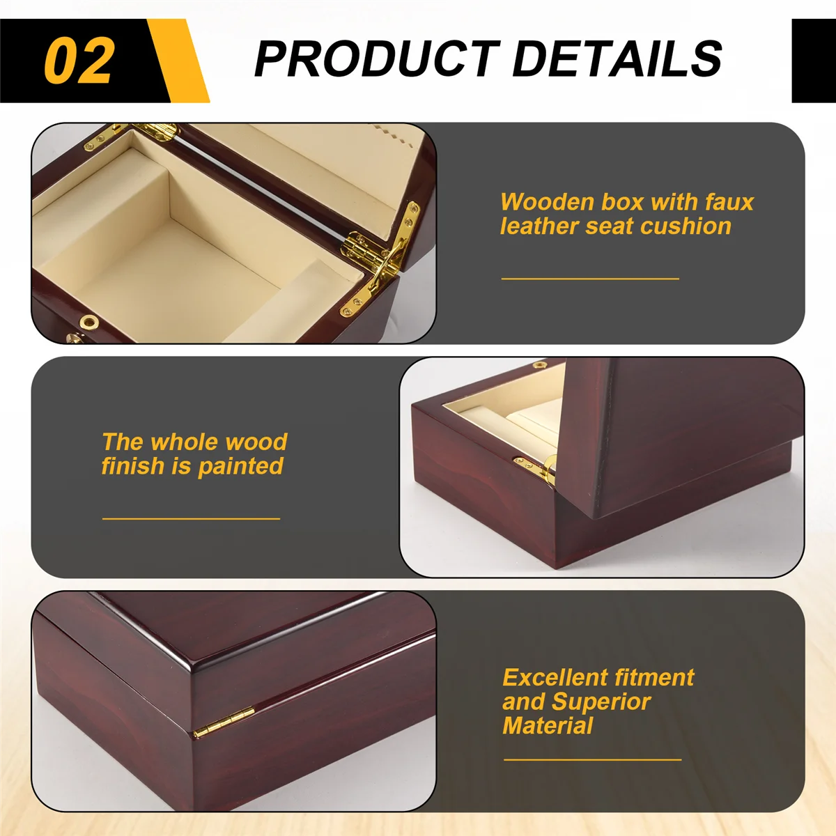 

HOT Large Size Wood Lacquered Glossy Single Watch Box with PU Leather Cushion