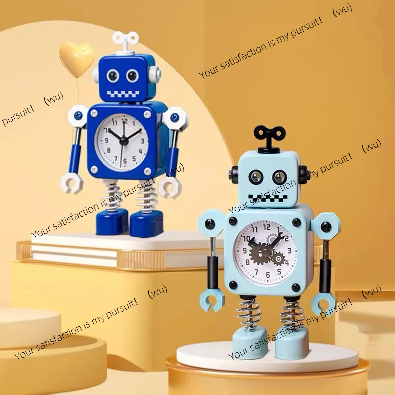 Robot Alarm Clock, Non-Ticking Wake-up Clock with Flashing Eye Lights and Rotating Arm, Gift for Kids, Funny Decoration for Desk