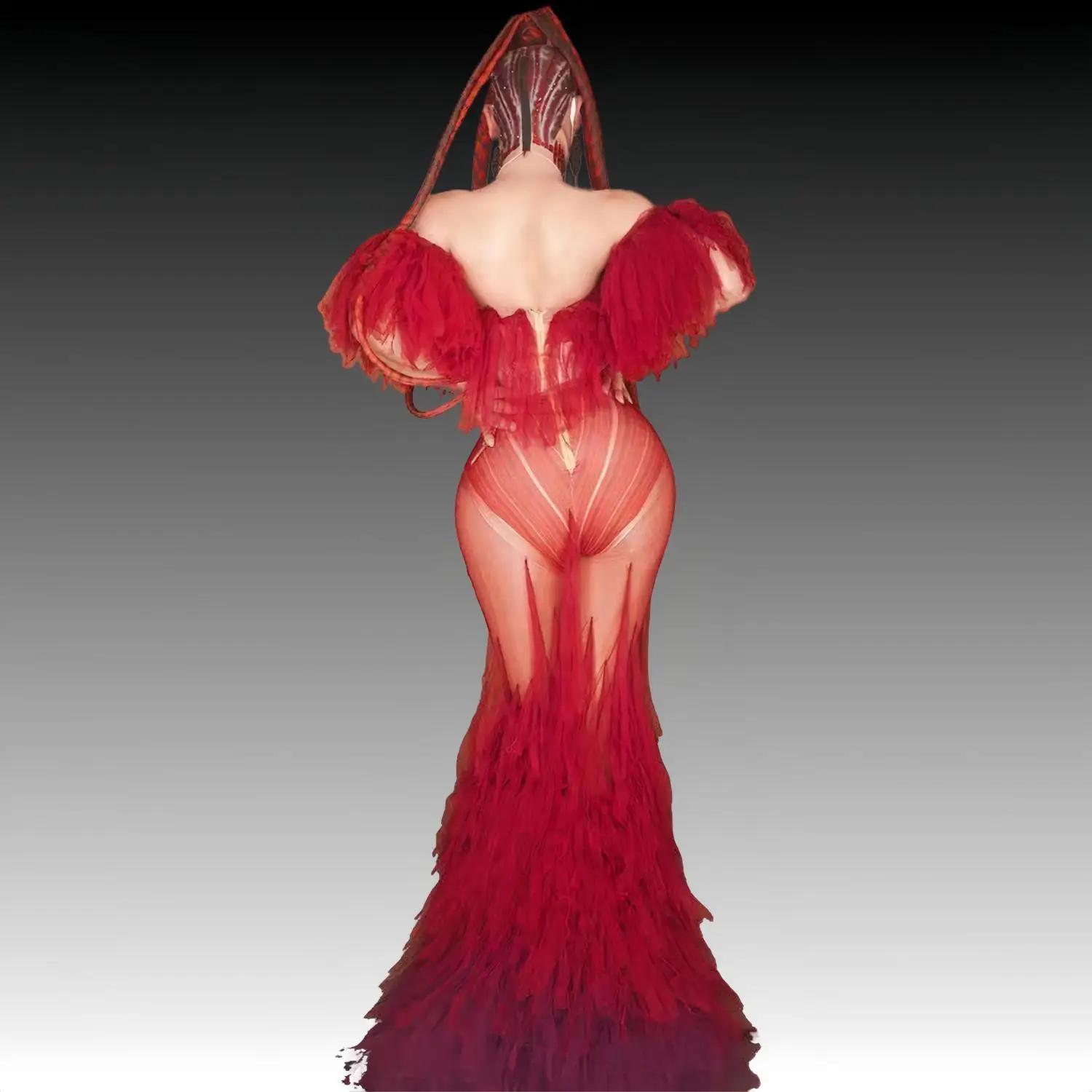 Festa di compleanno delle signore festeggia il vestito da ballo del locale notturno vestito lungo Sexy delle donne vedere attraverso il servizio fotografico al pavimento mostra l'abbigliamento da palcoscenico