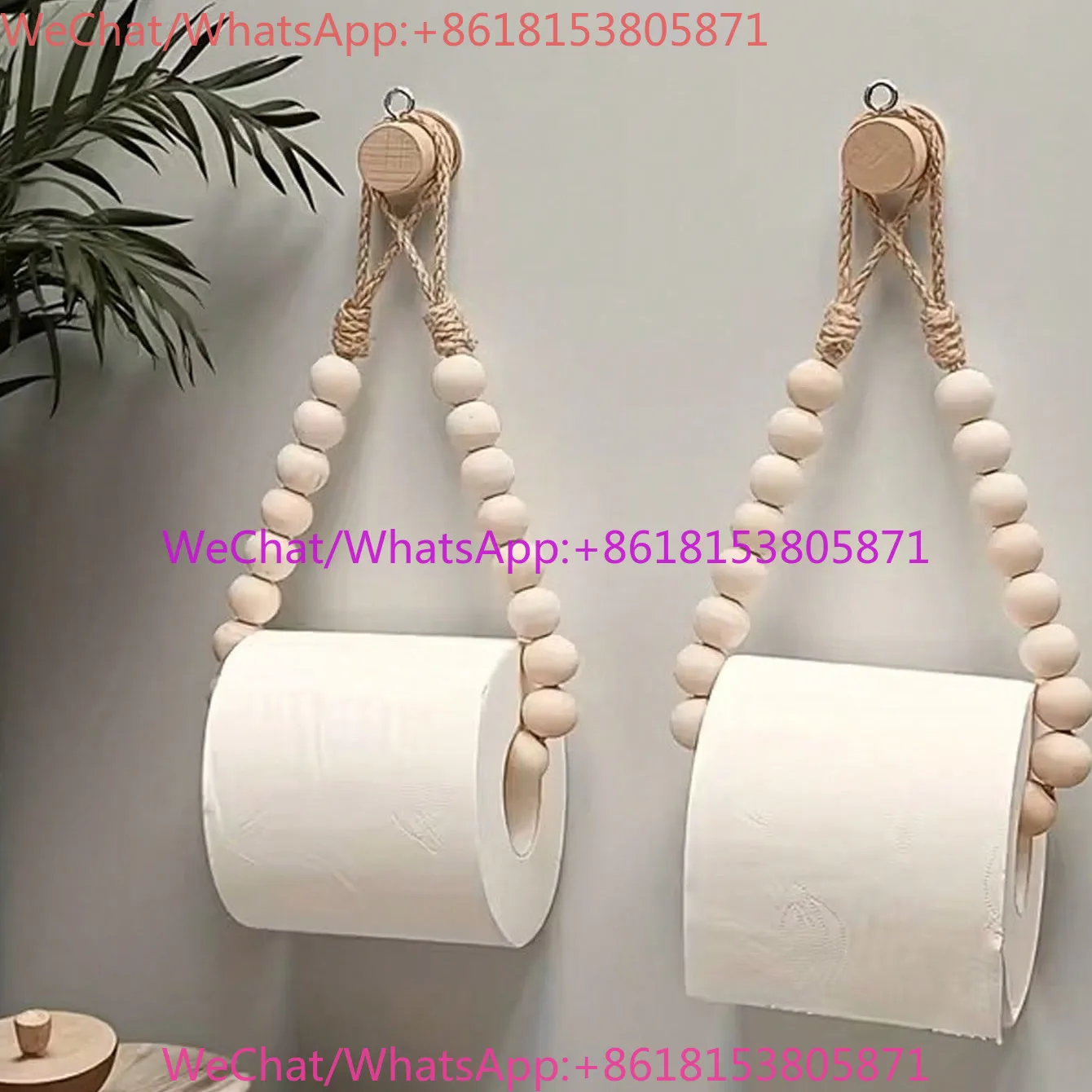 Roll paper rack creative Nordic ins style log bead lanyard paper towel rack free of punching