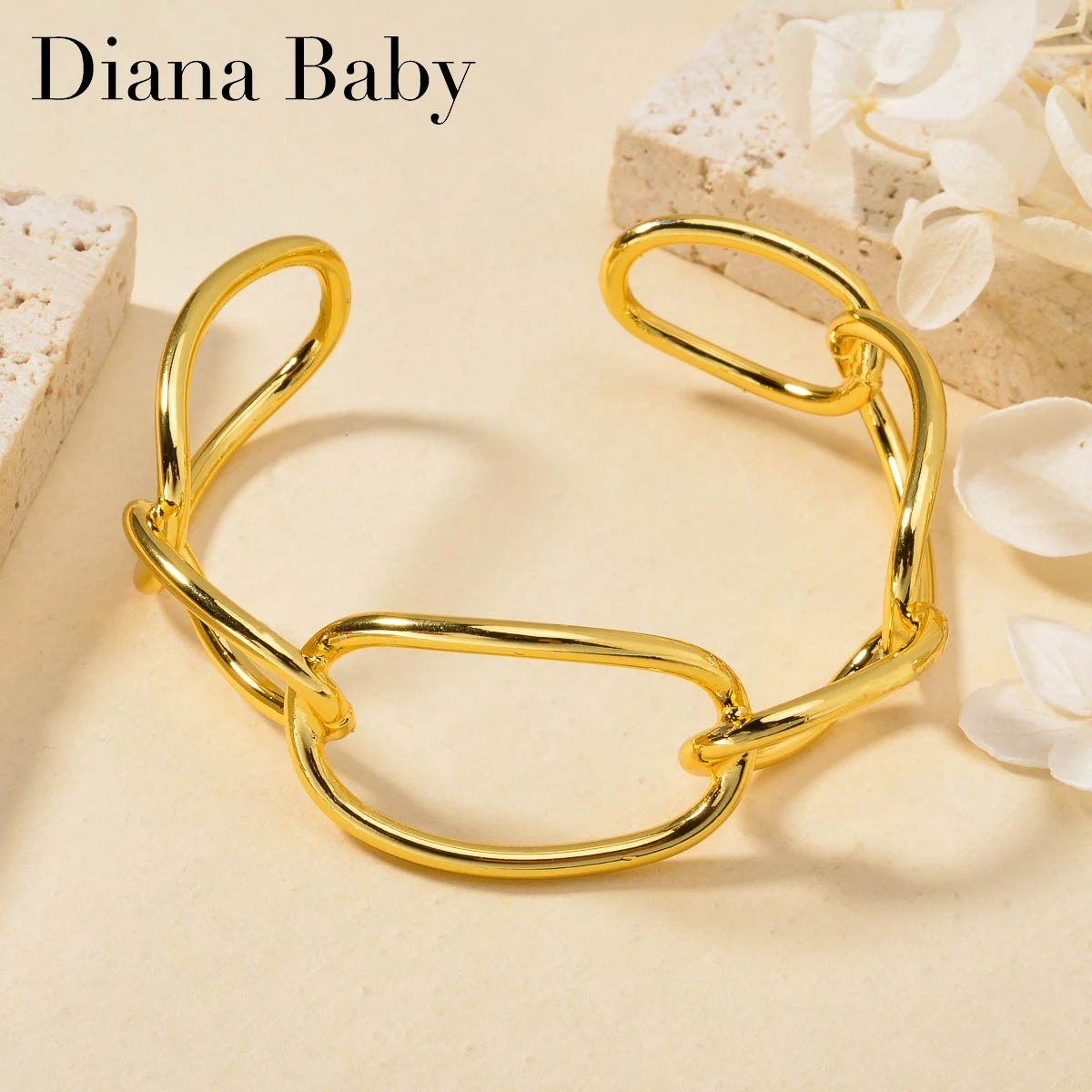 

Diana Baby Simple Jewelry Fashion Bangle Hot Selling 18K Gold Plated Copper Bracelet On Hand 2024 Trendy New Gift for Christmas