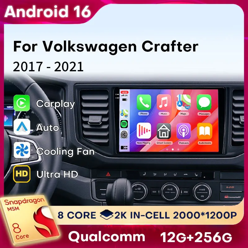 Wireless CarPlay Android Auto For Volkswagen Crafter 2017-2021 Android 16 Qualcomm Stereo Multimedia Player QLED 2 DIN Autoradio