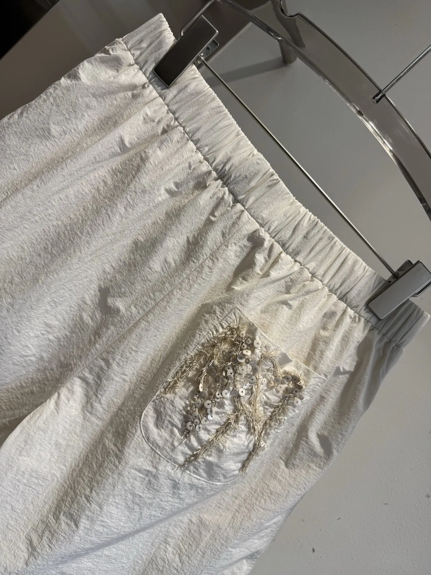 2026 Women's Summer Two-Piece Set: Embroidered Sequin Button-Down Shirt and Elastic-Waist Shorts
