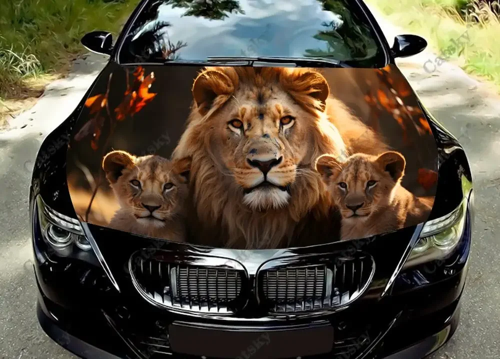 

Family of Lion and Cubs Car Hood Vinyl Stickers Wrap Vinyl Film Engine Cover Decals Sticker Universal Car Hood Protective Film