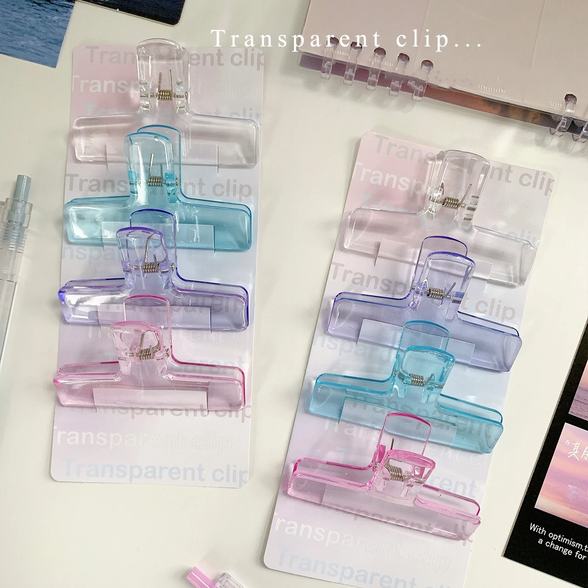 4pcs Transparent Clips Set Acrylic Material Jelly Color Style Holder Clamp for Document Office School Household A7454