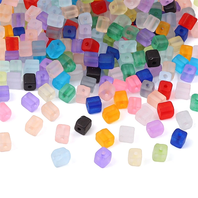 50pcs 5x5mm Matte Glass Cube Square Beads Colorful Seed Beads 1mm Hole for DIY Bracelet Necklace Jewelry Making Accessories