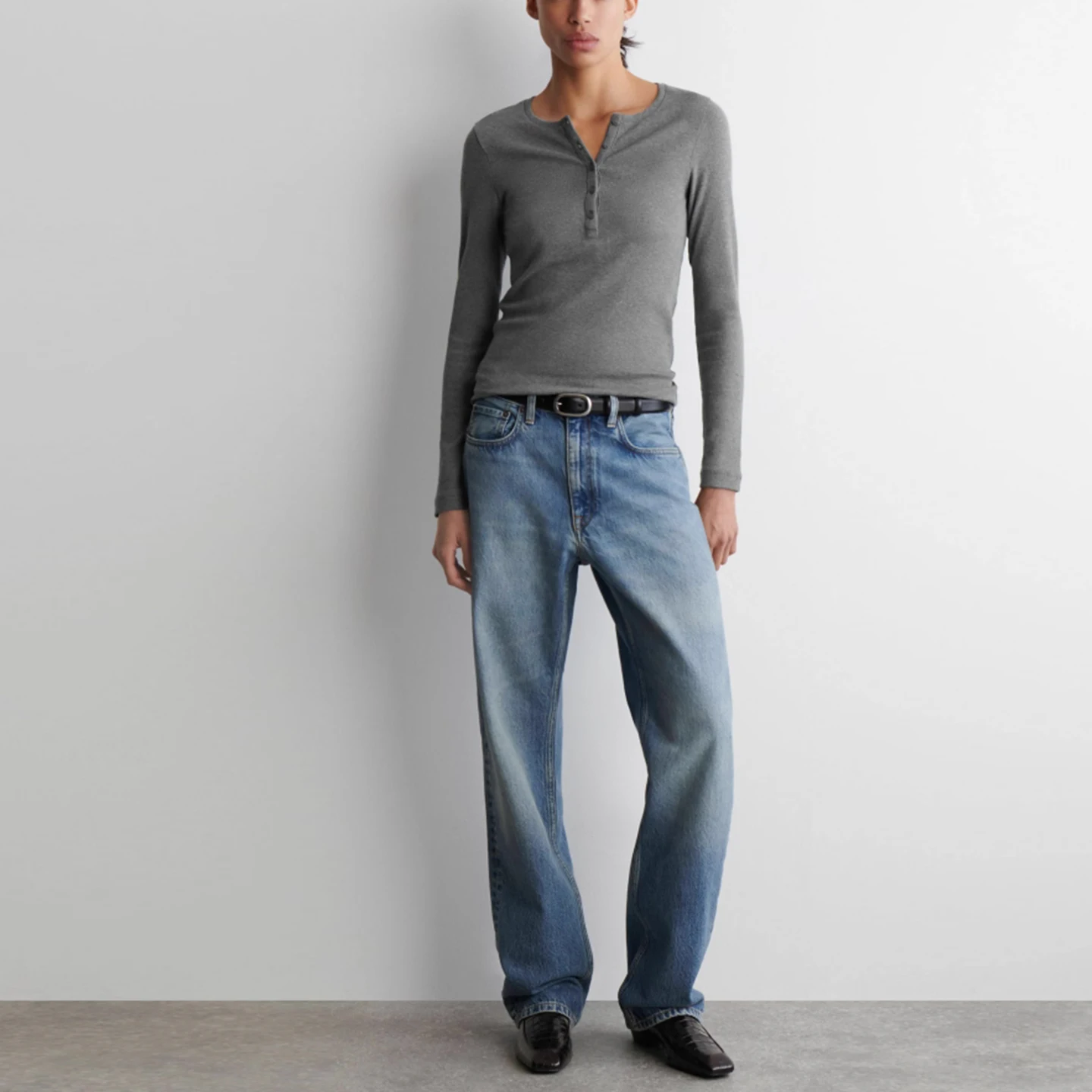 

Faionable Long Sve Henry Collar Women's Top Sli Polyester Fiber Skintight Fit Summer New Arrival Z Casual Wear