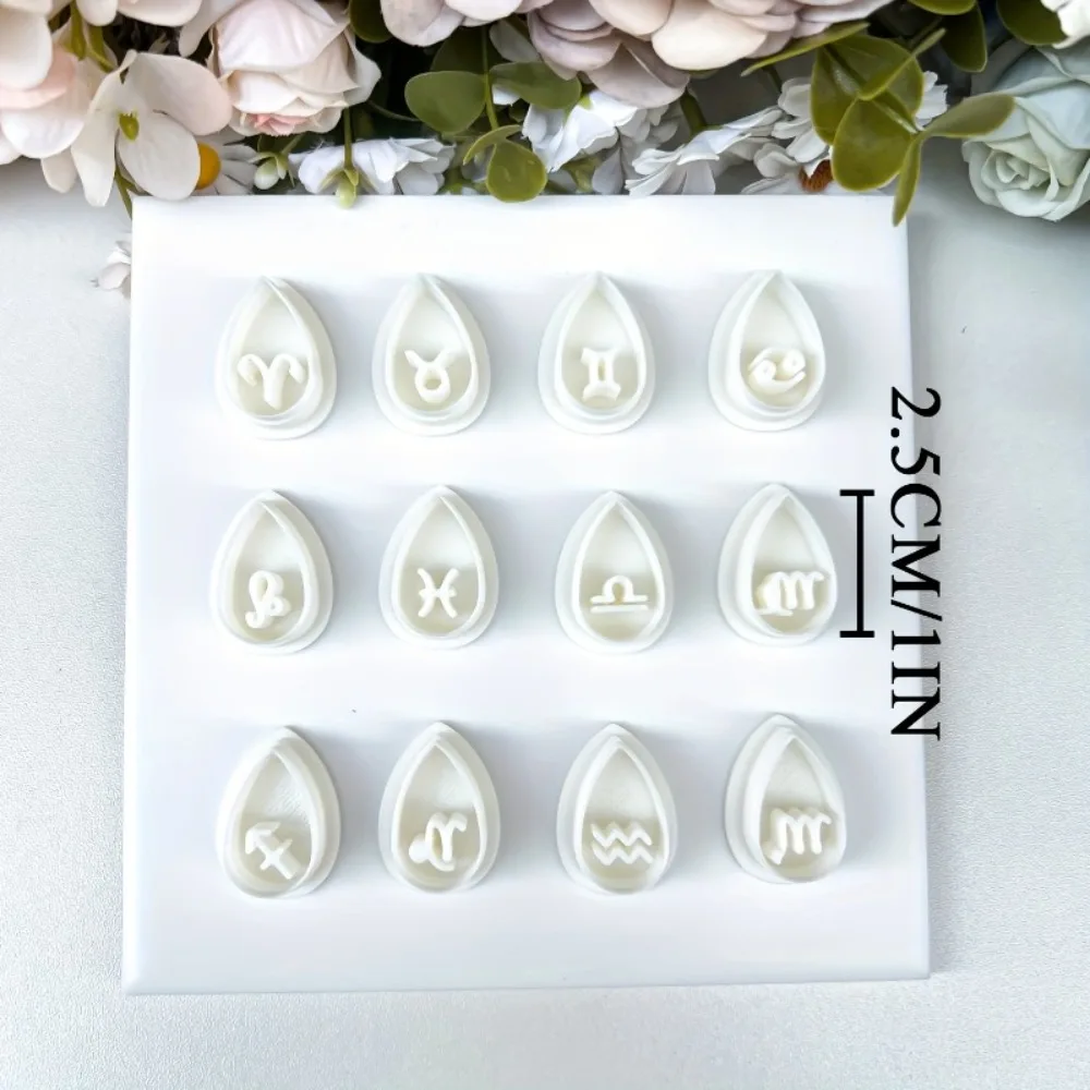 12Pcs Zodiac Sign Cookie Cutter Set Teardrop Shaped Plastic Molds with 12 Astrological Symbols for Clay DIY Jewelry& Crafts - view 3