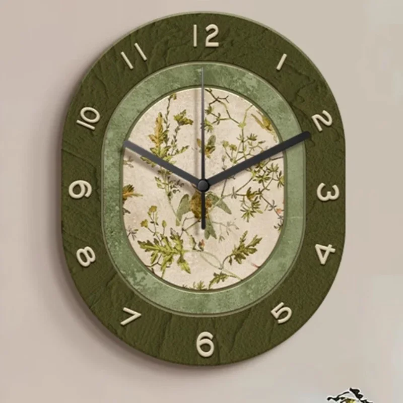 French Retro Living Room Wall Clock Antique Style Restaurant Decoration Dining Table Creative Clock Wall Hanging Green Clock