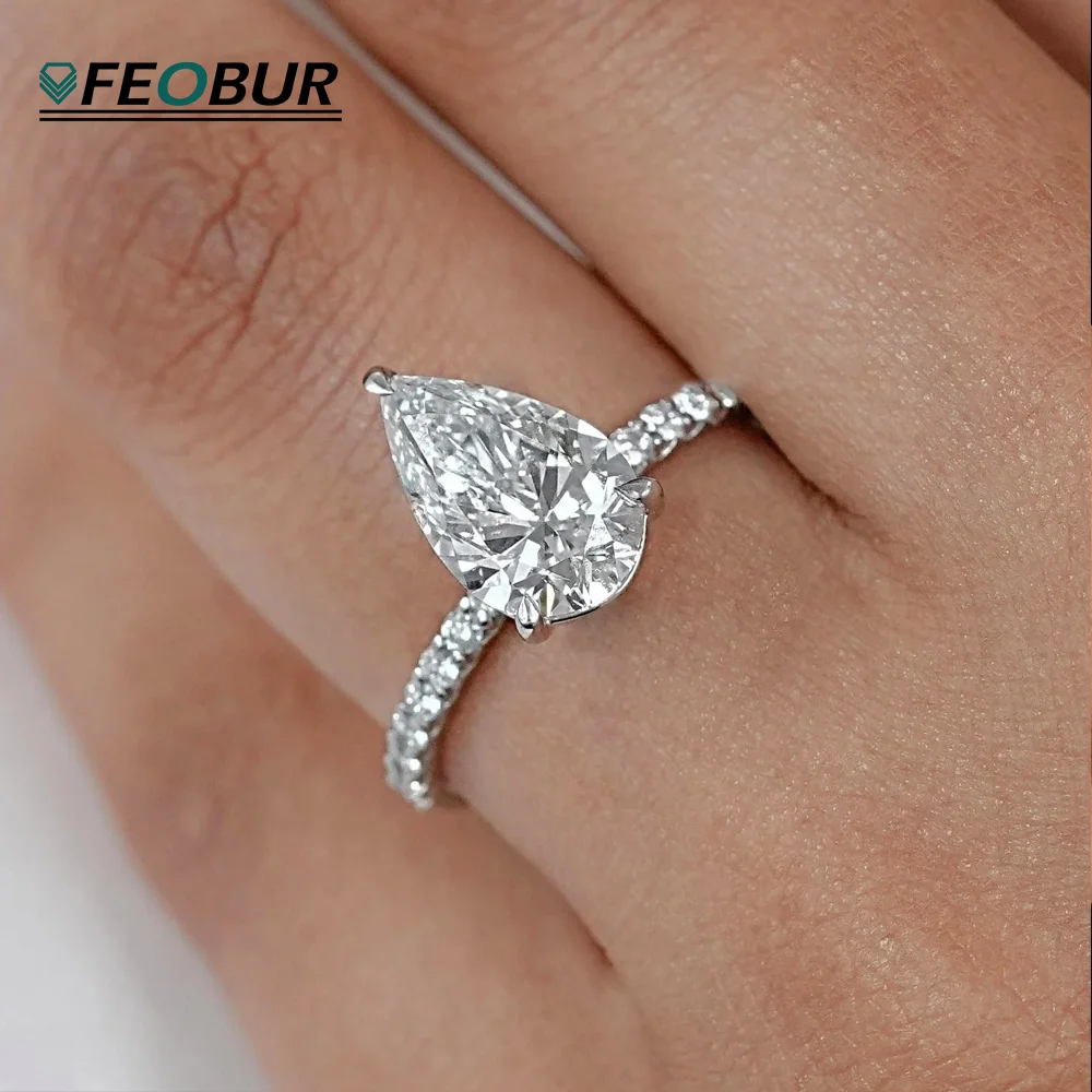 

2/3CT Pear Cut Moissanite Engagement Ring for Women 925 Sterling Silver Waterdrop Shape Diamond Wedding Band Anniversary Gift