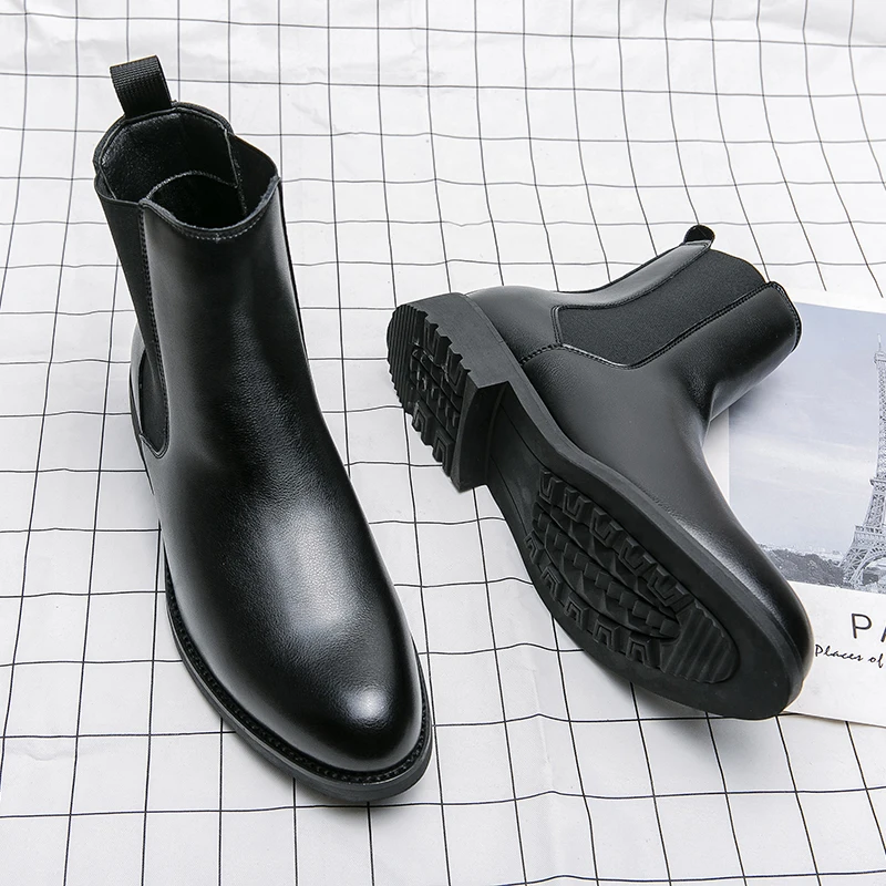 British Style Chelsea Boots Men Mid Calf Dress Shoes Business Formal Ankle Boots Antumn Bota Masculina Split Leather Shoes