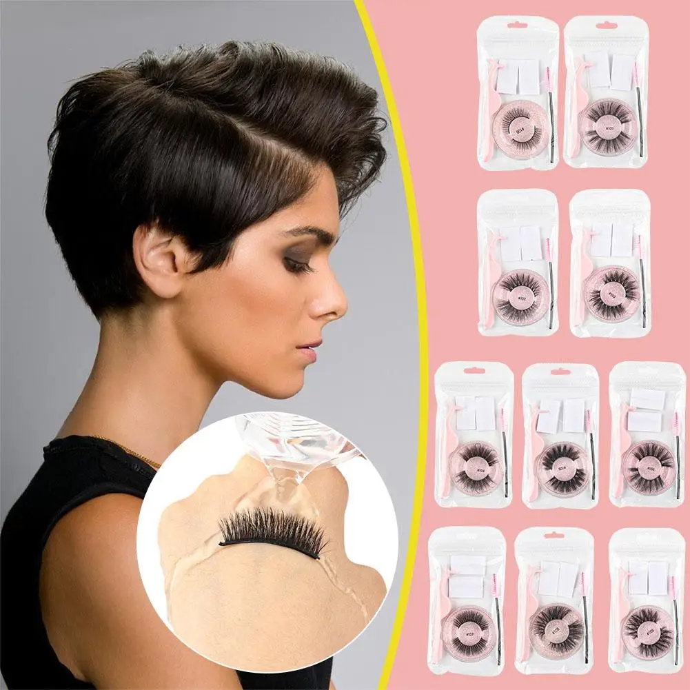 Ensemble de faux cils naturels pour femmes, outils de maquillage, cils courts, sans adhésif, moelleux, demi, mode, K6M6