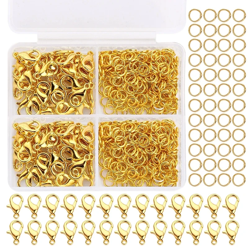 300pcs/Box Gold Silver Lobster Clasp Open Jump Rings for DIY Jewelry Making Handmade Bracelet Necklace Findings