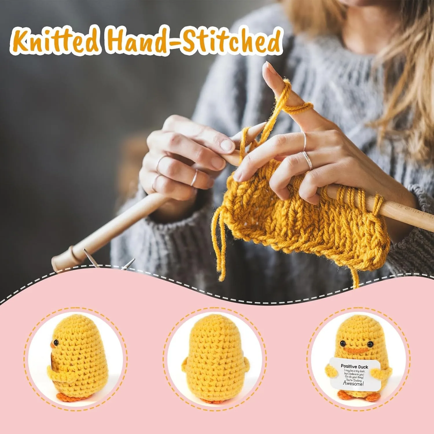 1 Piece of Positive Crochet Animal Duck Doll Gift, Handmade Crochet Creative Holiday Birthday Plush Toy Gift, Emotional Encouragement and Support Decorative Ornament Doll, Valentine's Day, Birthday Gift for Friends, Couples, Classmates, Classroom Reward Small Gift, Christmas Stocking Stuffer Gift