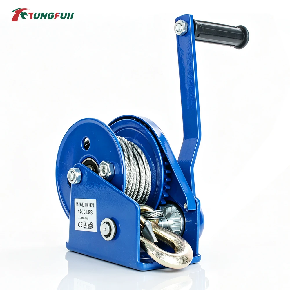 1200LBS Heavy Duty Self-Locking Hand Crank Winch Two-Way Lock Small Manual Hoist For ATV Boat Trailer Towing Pulling
