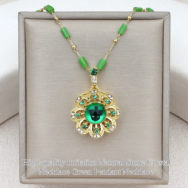 High-quality Imitation Natural Stone Crystal Necklace Green Pendant Necklace Daily Wear Retro Lucky Necklace Women Льготы