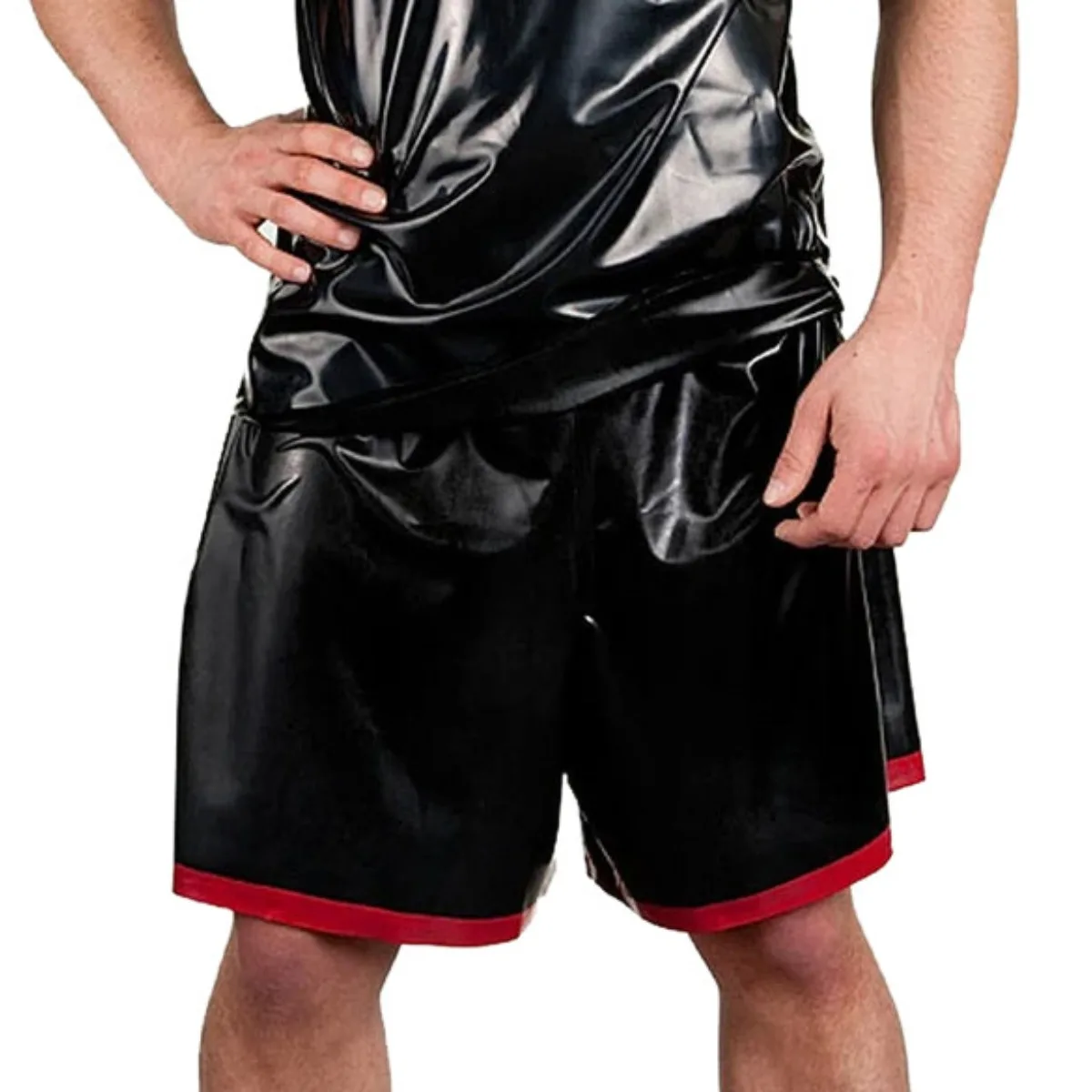 Men Latex Shorts Rubber Panities with Red Trim Custom Made Halloween Cosplay Costumes - view 3