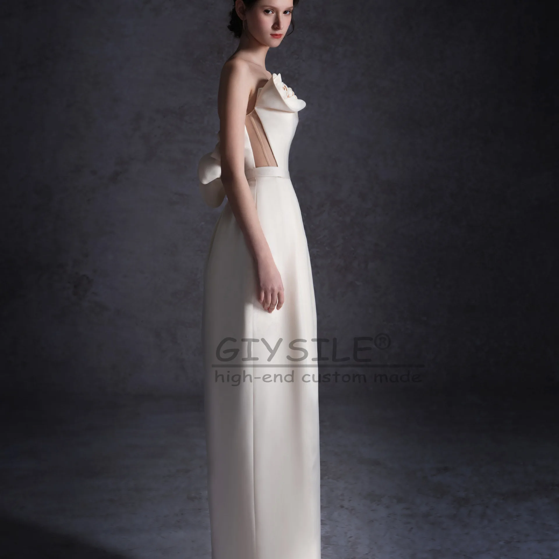 GIYSILE فساتين زفاف بيضاء فرنسية خفيفة مخصصة فاخرة 2025 فستان زفاف جديد بحزام من الساتان فساتين رسمية للحفلات المسائية