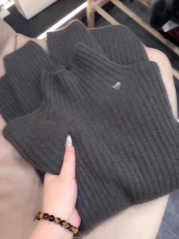 

Women's Wool Knit Top Inner Wear Half High Collar Soft Cozy Autumn Winter Fashion Casual Loose Fit Long Sleeve Color