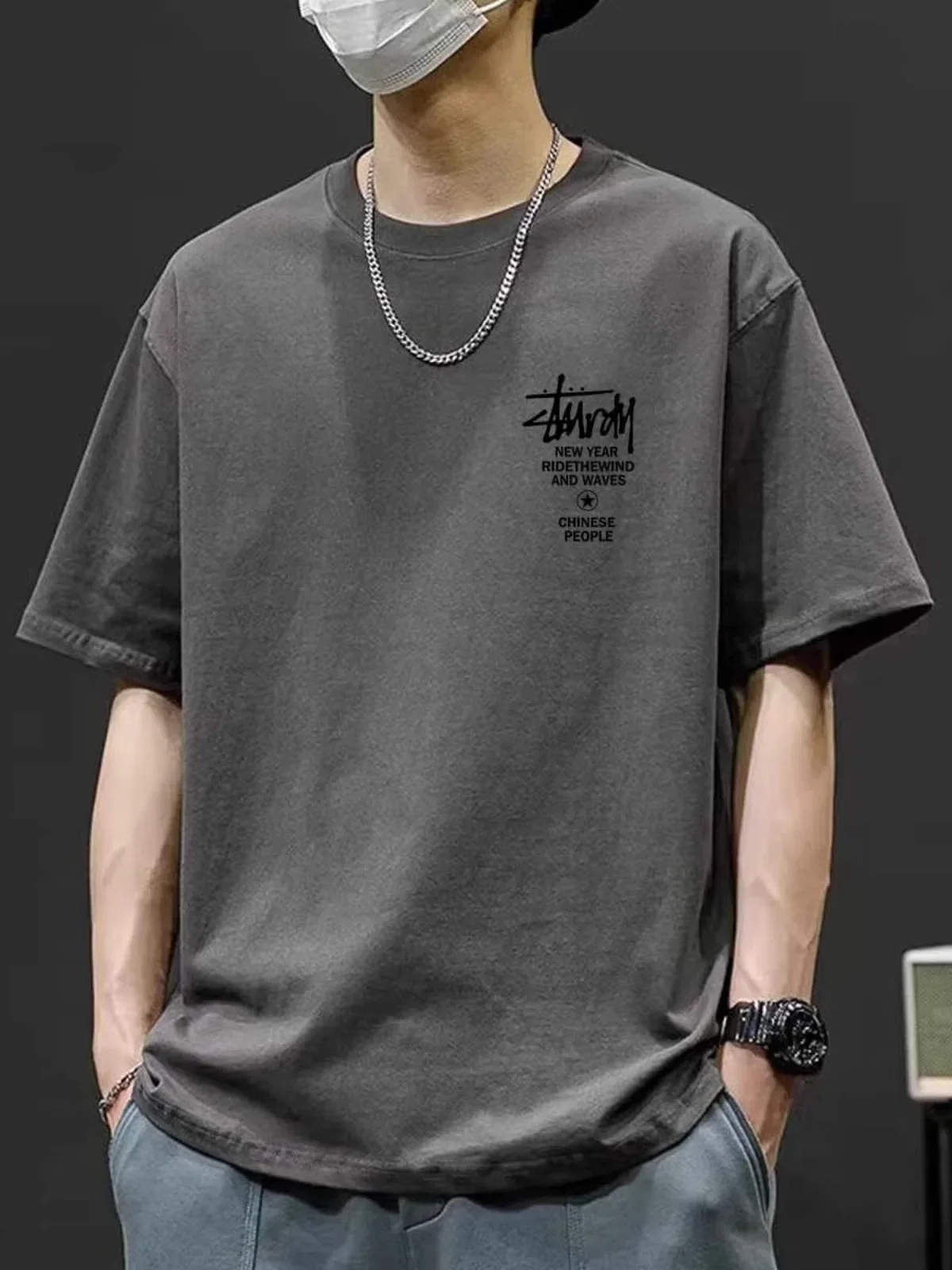 Extra Large Size Men's T-Shirt Pure Cotton Short Sleeve Printed Casual round Neck Summer Breathable Loose Fit Fashion Brand image 2