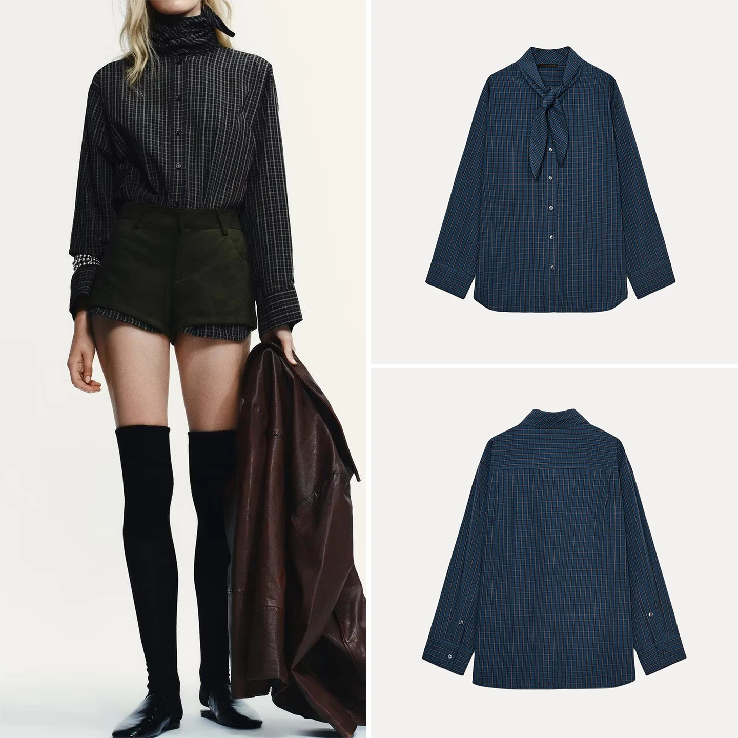 Solto faionable xadrez cachecol topo feminino irt outono 2025 z marca casual longo sve botão até uso diário