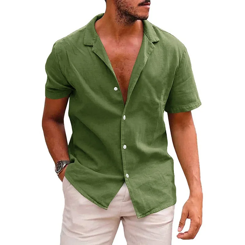 Men Spring Summer Shirt Solid Color Turndown Collar Short Sleeves Button Casual Fashion Comfortable Cozy Regular Standard Fit