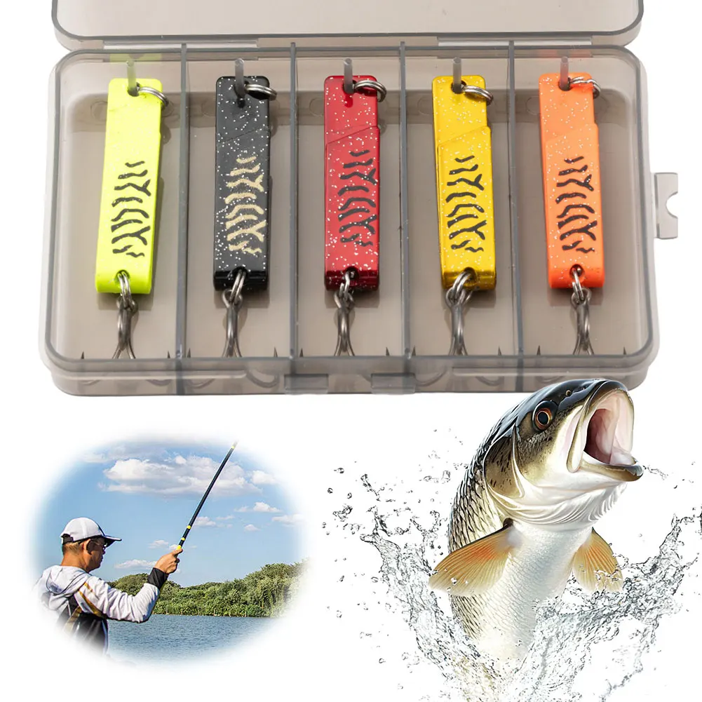

Набор из 5 металлических рыболовных приманок-ложек с коробкой для снастей, вращающиеся блесны, искусственные твердые приманки для ловли баса, форели, лосося