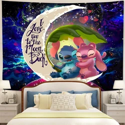 Arazzo Stitch Moon Cartoon Arazzo da parete Camera da letto Bellissimo modello Lilo Stitch Arazzo fantasy personalizzato con chiodi e clip