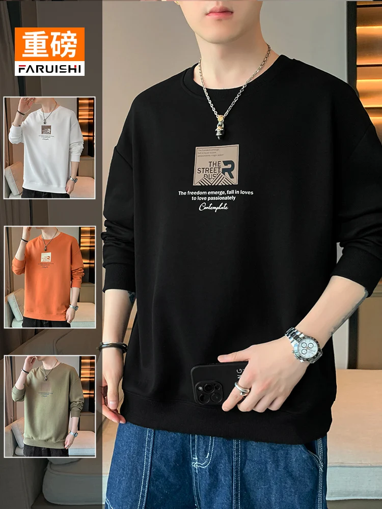 

Мужской свитшот с круглым вырезом на весну-осень, повседневный, универсальный, однотонный, свободного кроя, удобный, из полиэстера и хлопка.