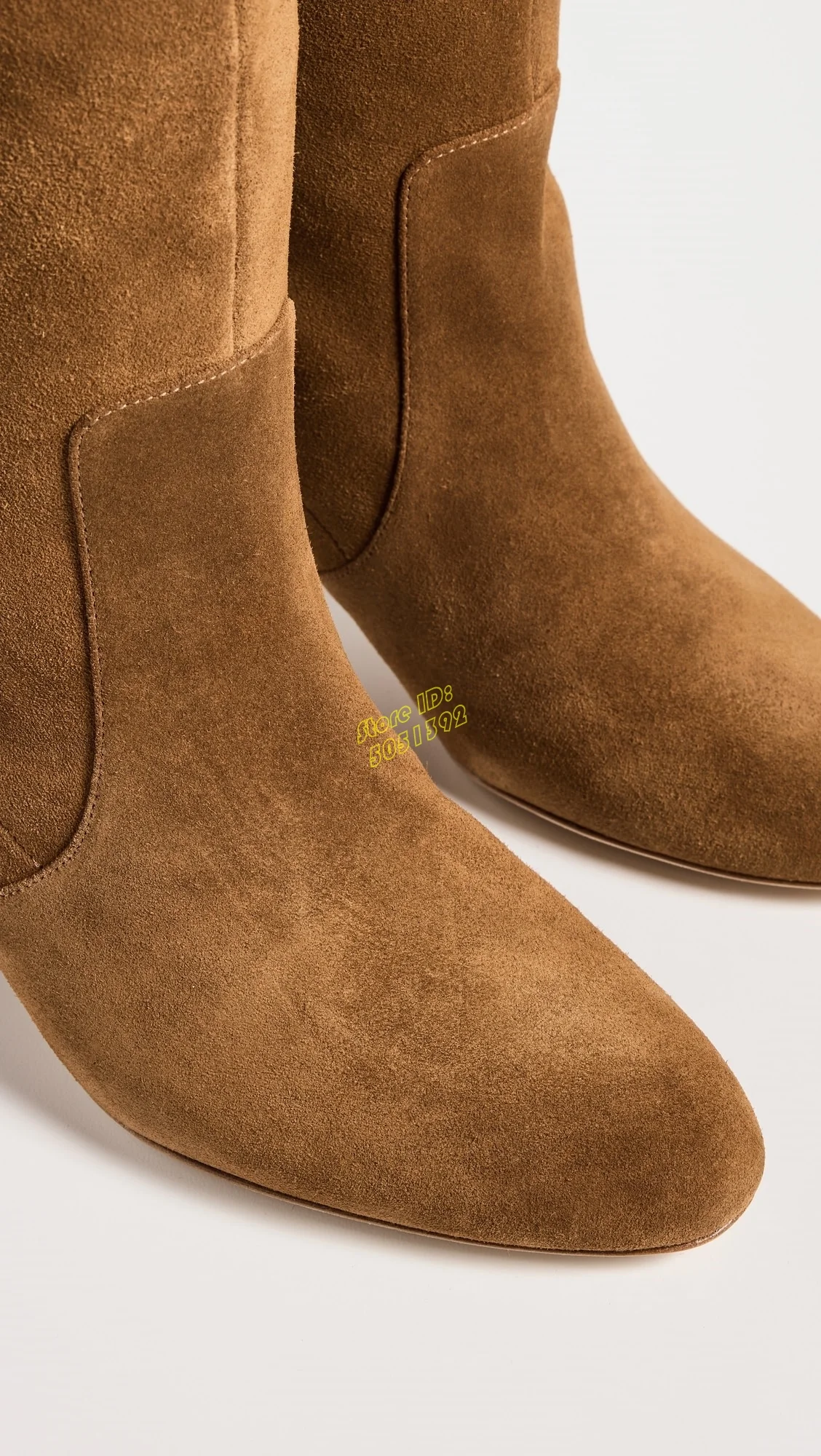 Cowhide Suede Chunky Heel Boots Round Toe Knee High Slip On Fashion 2024 Autumn Winter Women Dress Boots Square Heel