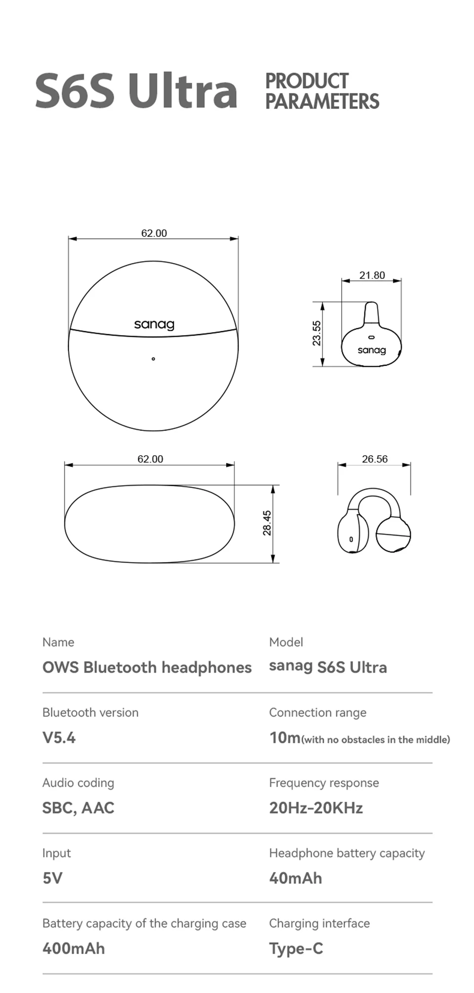Sanag S6S Ultra-Ohrclip-on-Ohrhörer mit offenem Ohr, HiFi-Kopfhörer mit verlustfreier Klangqualität, kabellose Bluetooth-Ohrhörer mit tiefem Bass – Detail 22