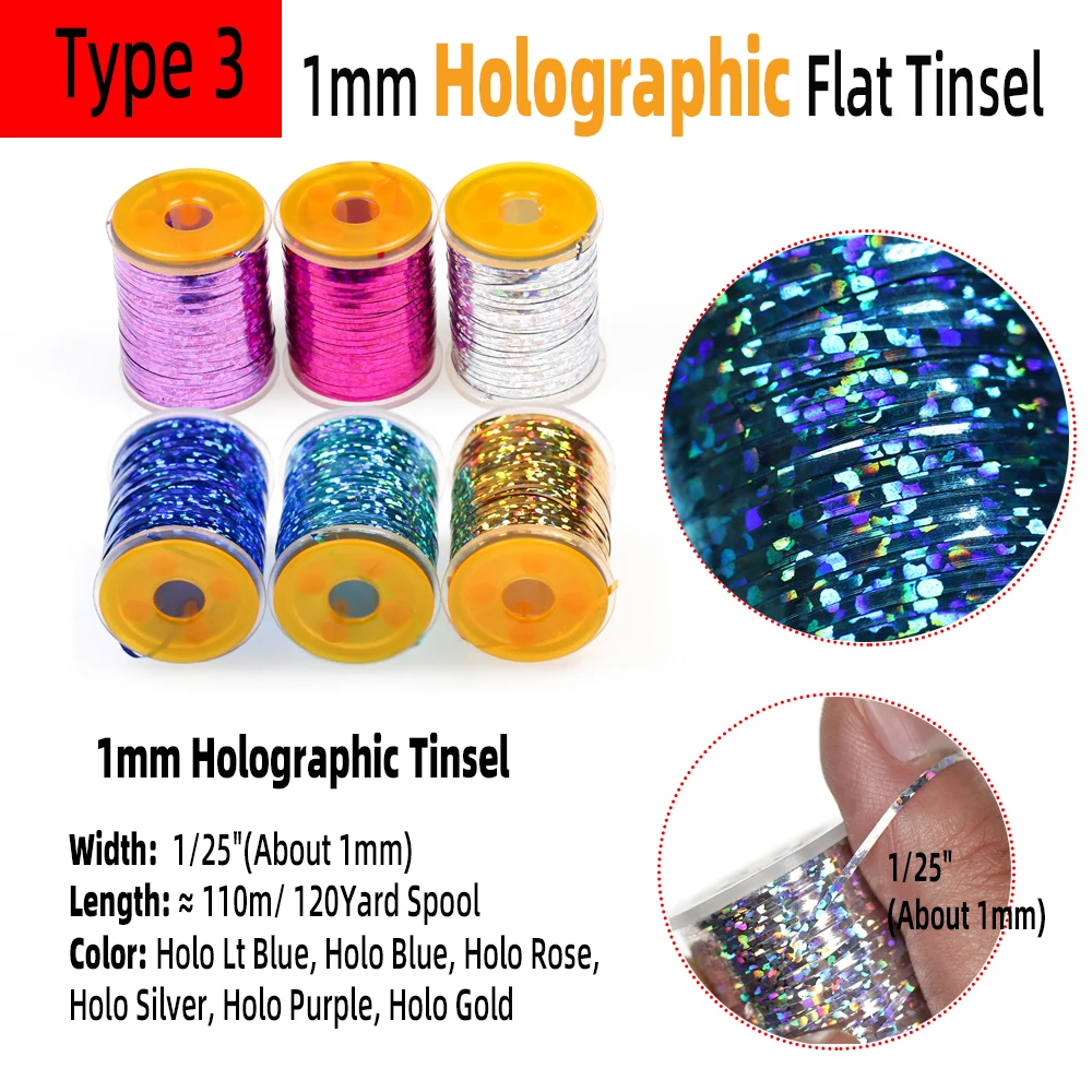 Wifreo-oropel holográfico de 0,3mm/1mm, cinta plana de Mylar, Material de Flash para ninfas Streamer Flashback