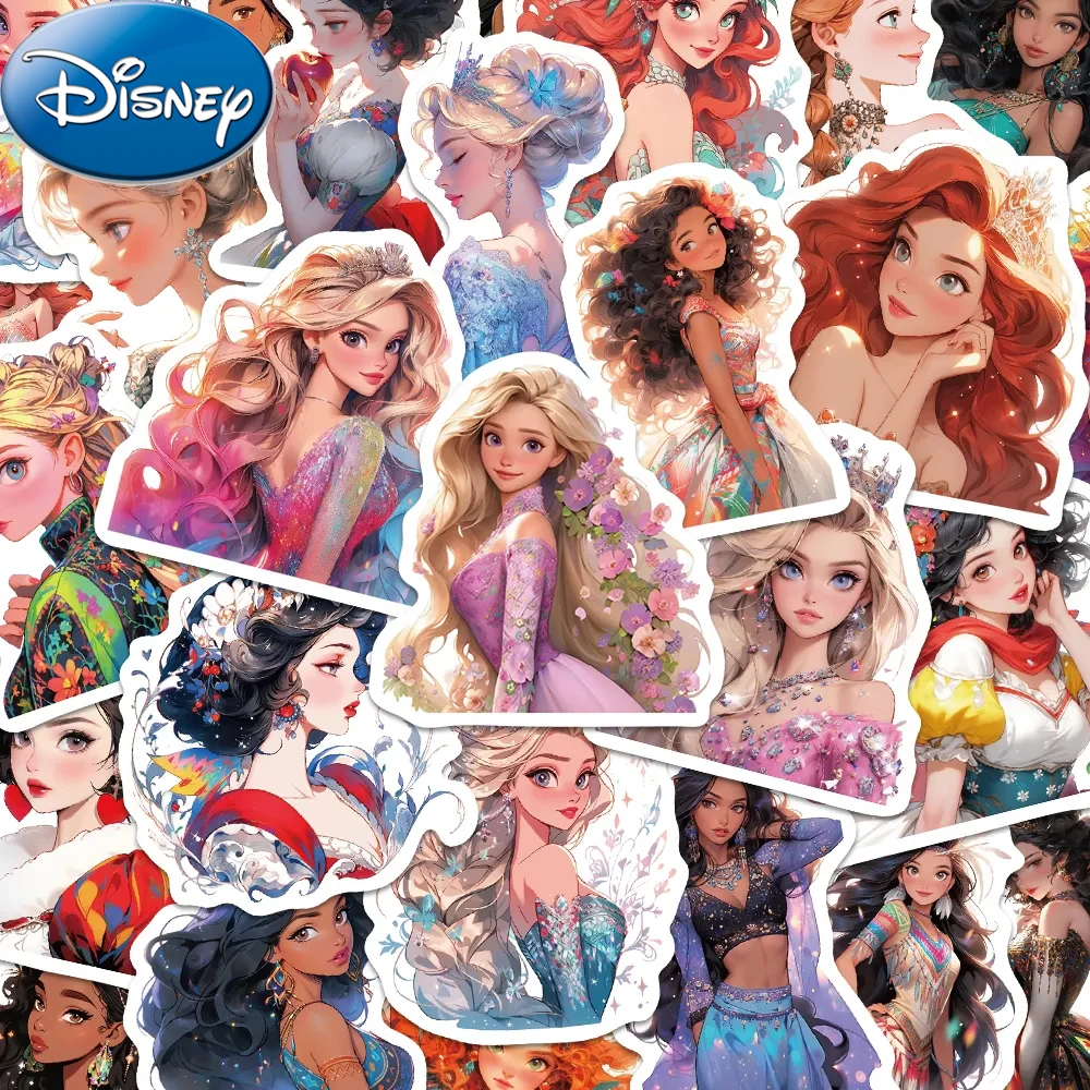 10/30/50pcs Beautiful Disney Escaping Princess Stickers Cute Cartoon Anime Girls Sticker Toy Phone Notebook Water Bottle Decals