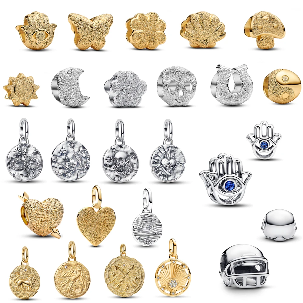 Gran oferta, recién llegados, colgante de plata 925 y oro dorado con estrellas y Luna esmeriladas, compatible con Pulsera Original, joyería de moda